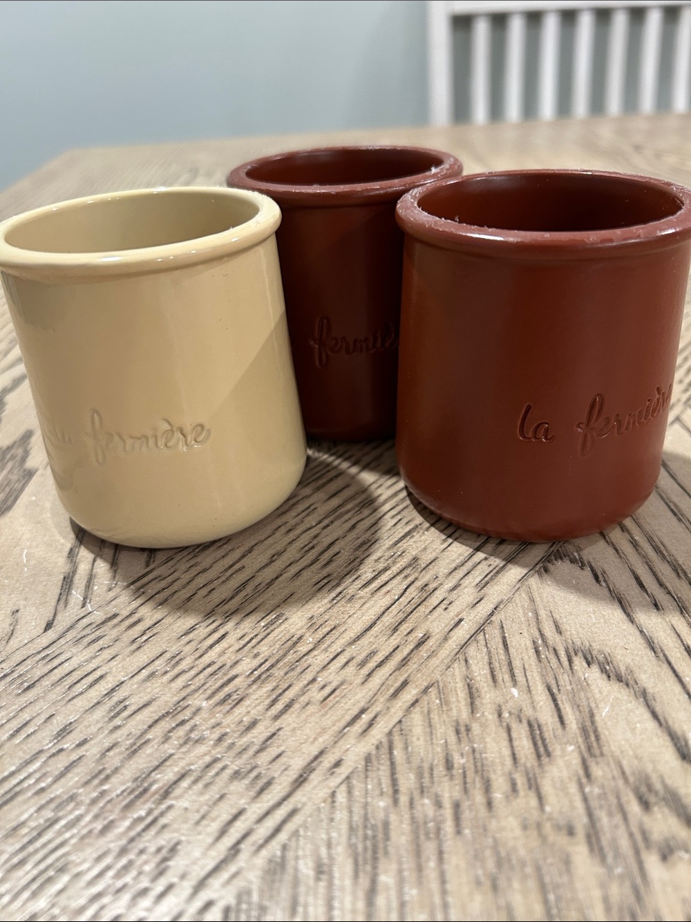 La Fermière Brown and yellowTerracotta Yogurt Pots Set of 3